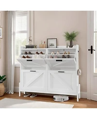 Ironck Shoe Storage Cabinet with 4 Flip Drawers, White