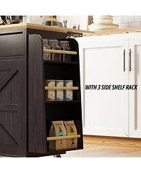 Ironck Kitchen Island Cart with Storage, Power Outlet and Drop Leaf, Black