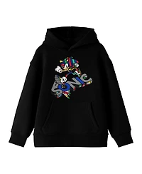 Sonic The Hedgehog Modern Pop Dimension Color Art Long Sleeve Youth Black Hooded Sweatshirt-Medium