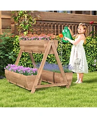 Gymax Vertical Raised Garden Bed Wood Tiered Plant Stand w/ 3 Planter Containers