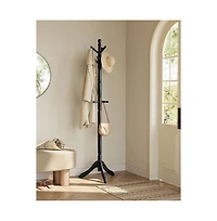 Slickblue Adjustable Height Solid Wood Coat Rack with 10 Hooks for Entryway or Office