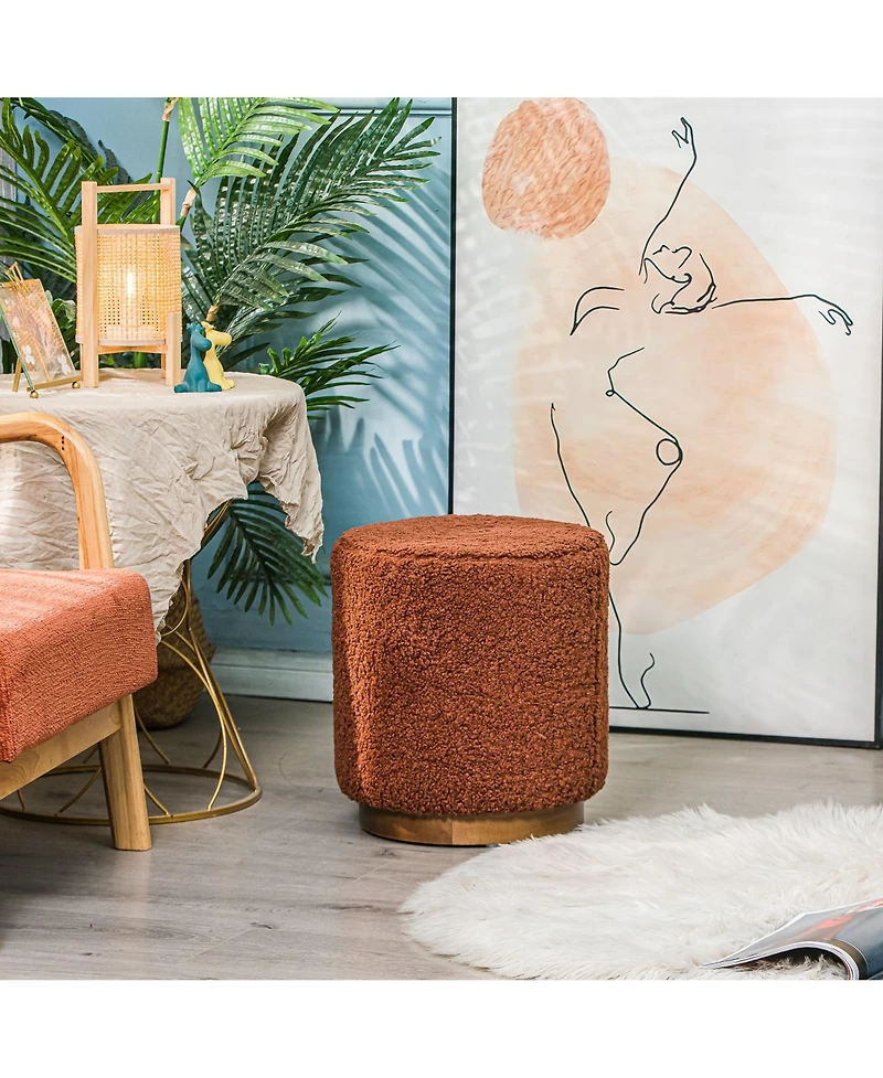 Nordlys - Terracotta Boucle Pouf with Wooden Base Vintage Style Upholstery Living Room
