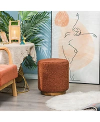Nordlys - Terracotta Boucle Pouf with Wooden Base Vintage Style Upholstery Living Room