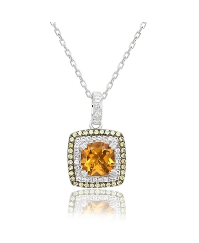 Suzy Levian Sterling Silver Cushion Cut Topaz And Sapphire Double Halo Pendant