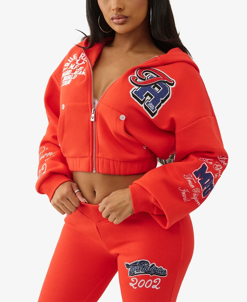 True Religion Women's Crystal Patched Zip Hoodie