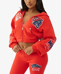 True Religion Women's Crystal Patched Zip Hoodie