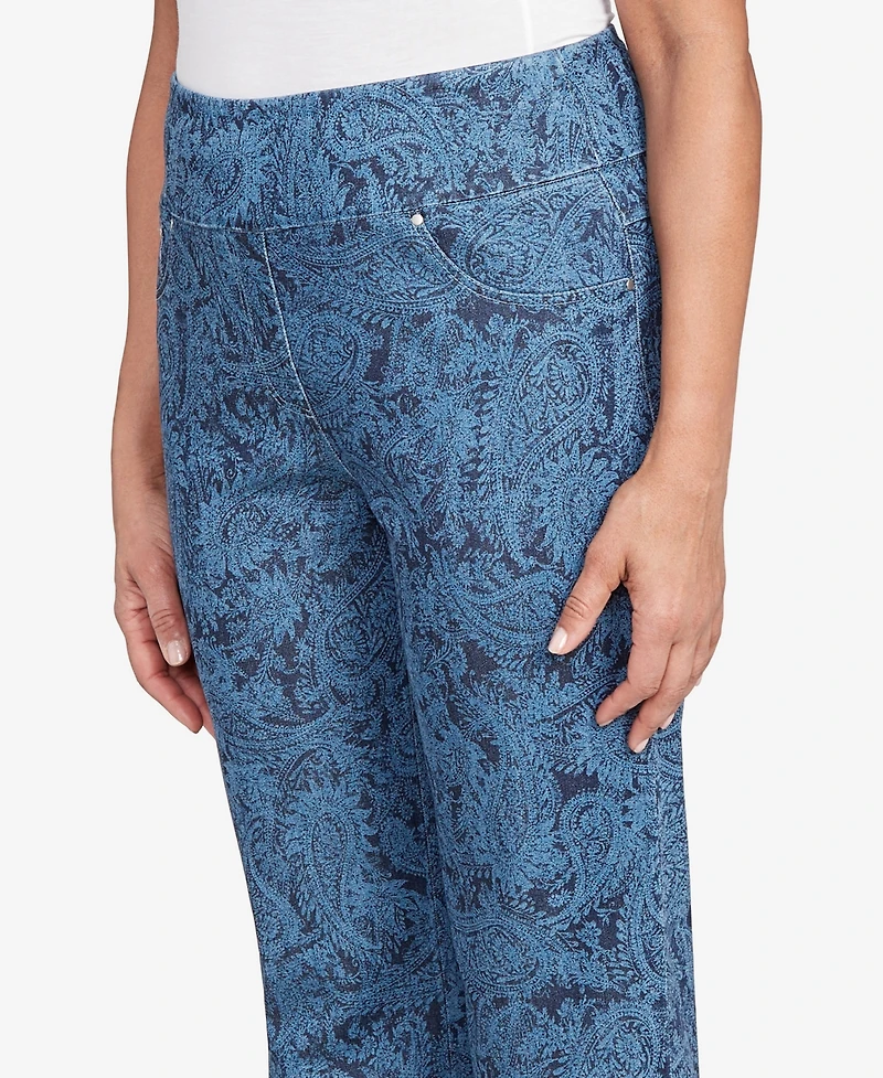 Ruby Rd. Petite Paisley Stretch Denim Pull On Ankle Jeans