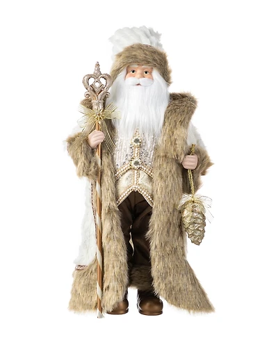 Glitzhome 18" Faux Fur Christmas Woodland Santa Figurine