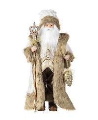 Glitzhome 18" Faux Fur Christmas Woodland Santa Figurine