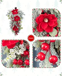 Glitzhome 28" Christmas Mangnolia Berry Teardrop