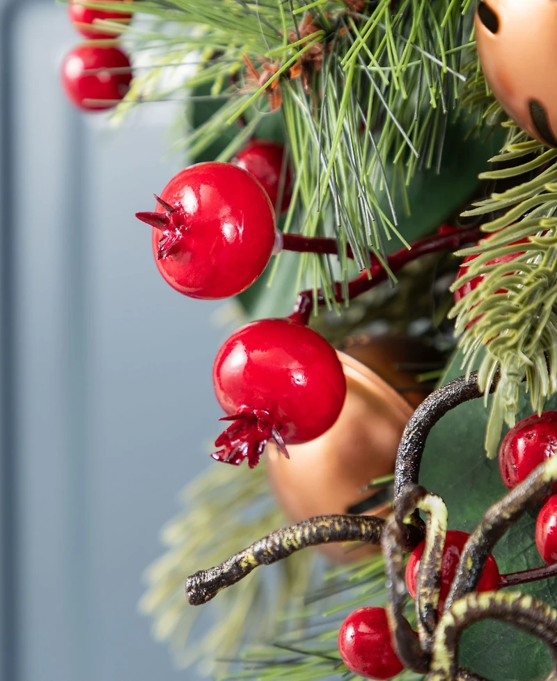Glitzhome 28" Christmas Bell, Pinecone and Berry Bow Teardrop