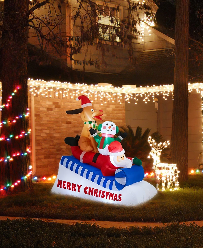 Glitzhome 6" Lighted Inflatable Skiing Santa, Snowman and Dog Decor