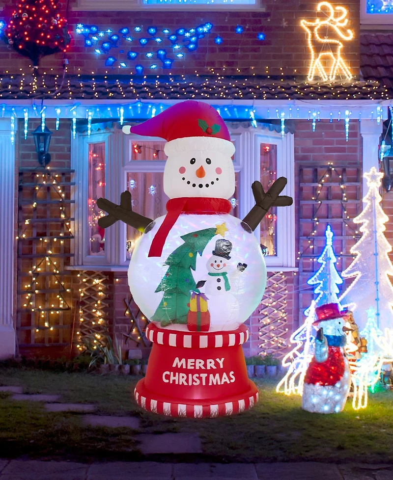 Glitzhome 8" Lighted Inflatable Snowman Globe Scene Decor