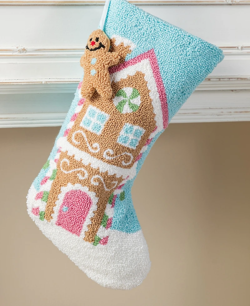 Glitzhome 21" Hooked Gingerbread House Stocking