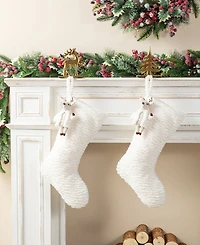 Glitzhome 21" Plush Christmas Stocking with Complimentary Reindeer Ornament