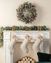 Glitzhome 21" Faux Fox Fur Christmas Stocking with Bow