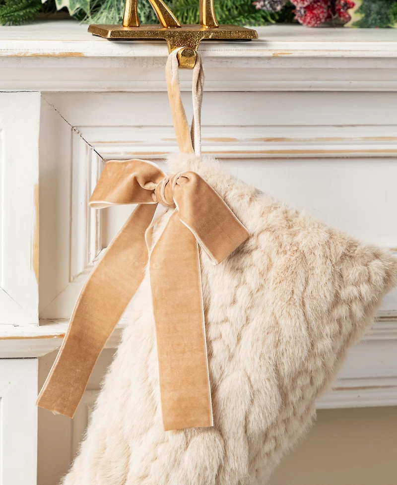 Glitzhome 21" Milk Coffee Brown Twisted Faux Marten Fur Christmas Stocking with Bow