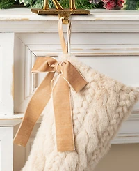 Glitzhome 21" Milk Coffee Brown Twisted Faux Marten Fur Christmas Stocking with Bow