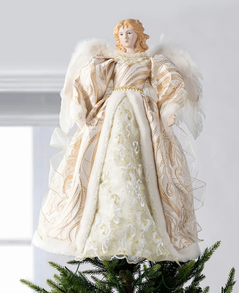 Glitzhome 24" Faux Fur Christmas Angel Tree Topper