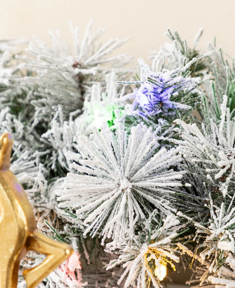 Glitzhome Pre-Lit Snow Flocked Greenery Pine Christmas Garlands