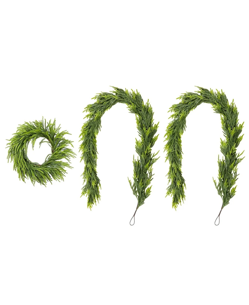 Glitzhome Christmas Greenery Dripping Wreath and Matched Garlands, Set of 3