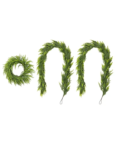 Glitzhome Christmas Greenery Dripping Wreath and Matched Garlands, Set of 3