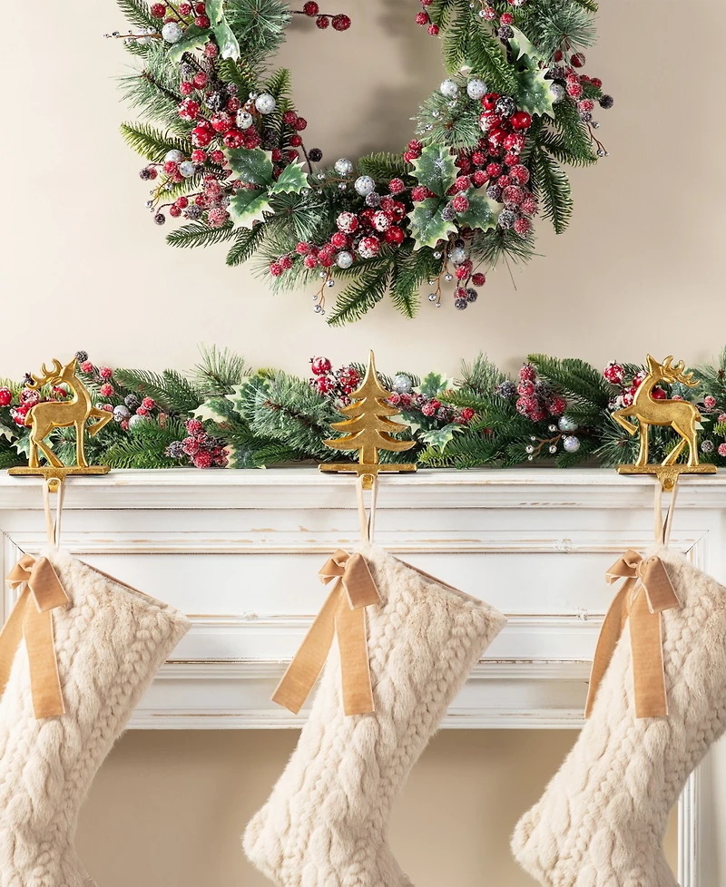 Glitzhome Christmas Resin Tree and Reindeer Stocking Holders, Set of 3