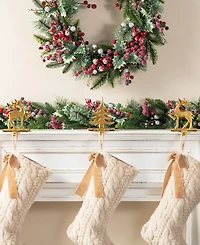 Glitzhome Christmas Resin Tree and Reindeer Stocking Holders, Set of 3
