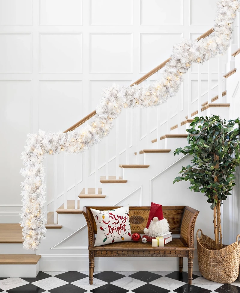 Glitzhome Pre-Lit Snow Flocked Pine Christmas Garlands, Set of 4