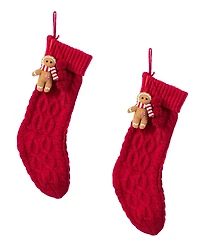Glitzhome Knitted Christmas Stockings with Complimentary Gingerbread Man Ornament, Set of 2