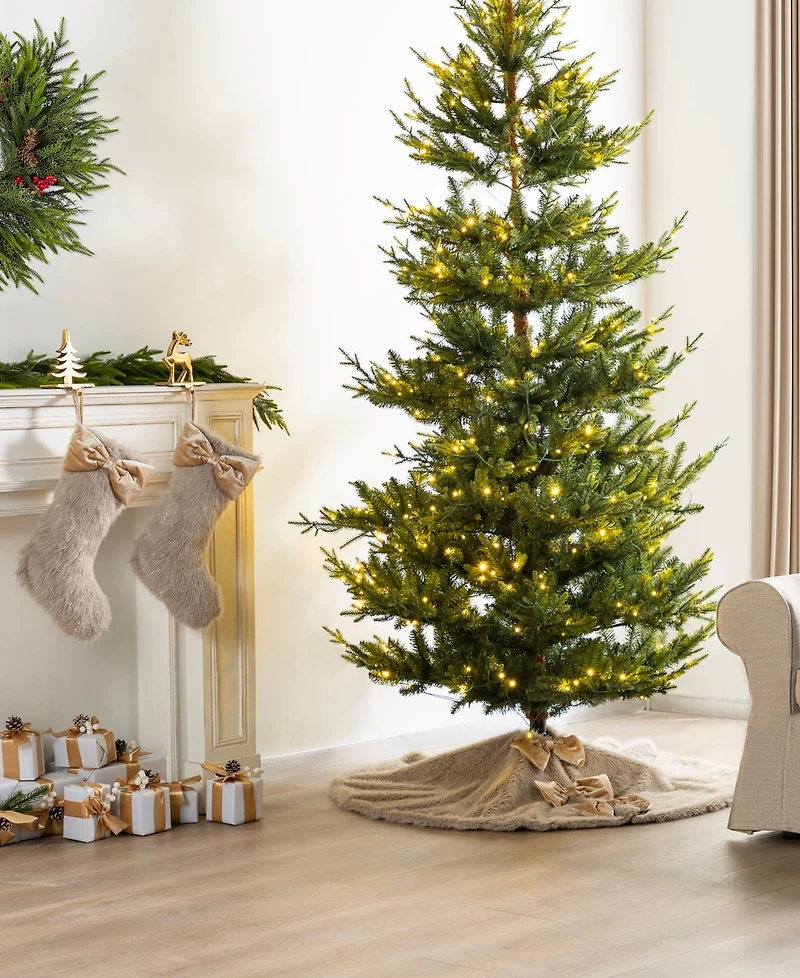 Glitzhome Faux Fox Fur Christmas Tree Skirt and Stockings with Bow, Set of 2