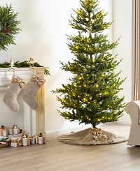 Glitzhome Faux Fox Fur Christmas Tree Skirt and Stockings with Bow, Set of 2