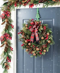 Glitzhome Christmas Bell, Pinecone and Berry Bow Wreath and Matched Garlands, Set of 3