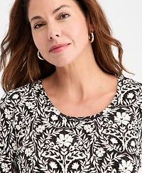 Jm Collection Women's Printed Scoop-Neck 3/4-Sleeve Top, Macy's Exclusive