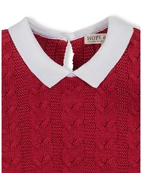 Hope & Henry Little and Big Girls' Organic Short Sleeve Cable Sweater Dress with Collar