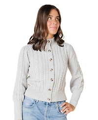 Hope & Henry Women's Organic Mock Neck Cable Cardigan Sweater