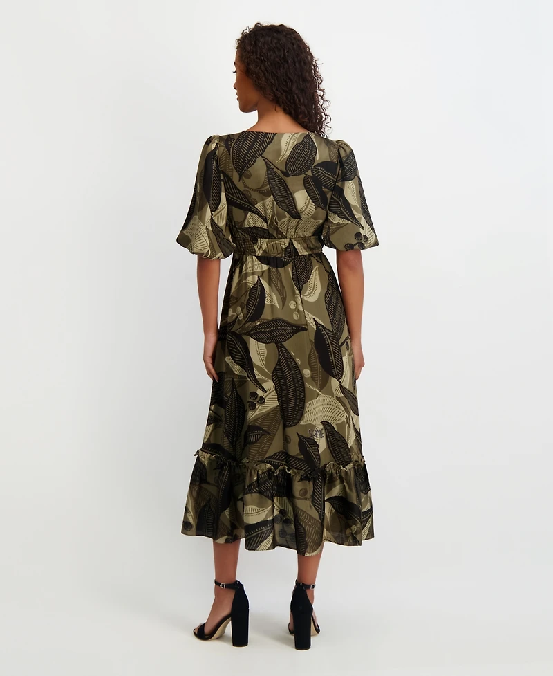 kensie Women's Floral-Print Puff-Sleeve Maxi Dress