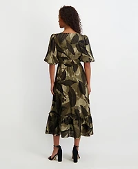 kensie Women's Floral-Print Puff-Sleeve Maxi Dress