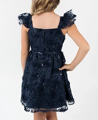 Rare Editions Big Girls 3D Floral Embroider Mesh Social Dress