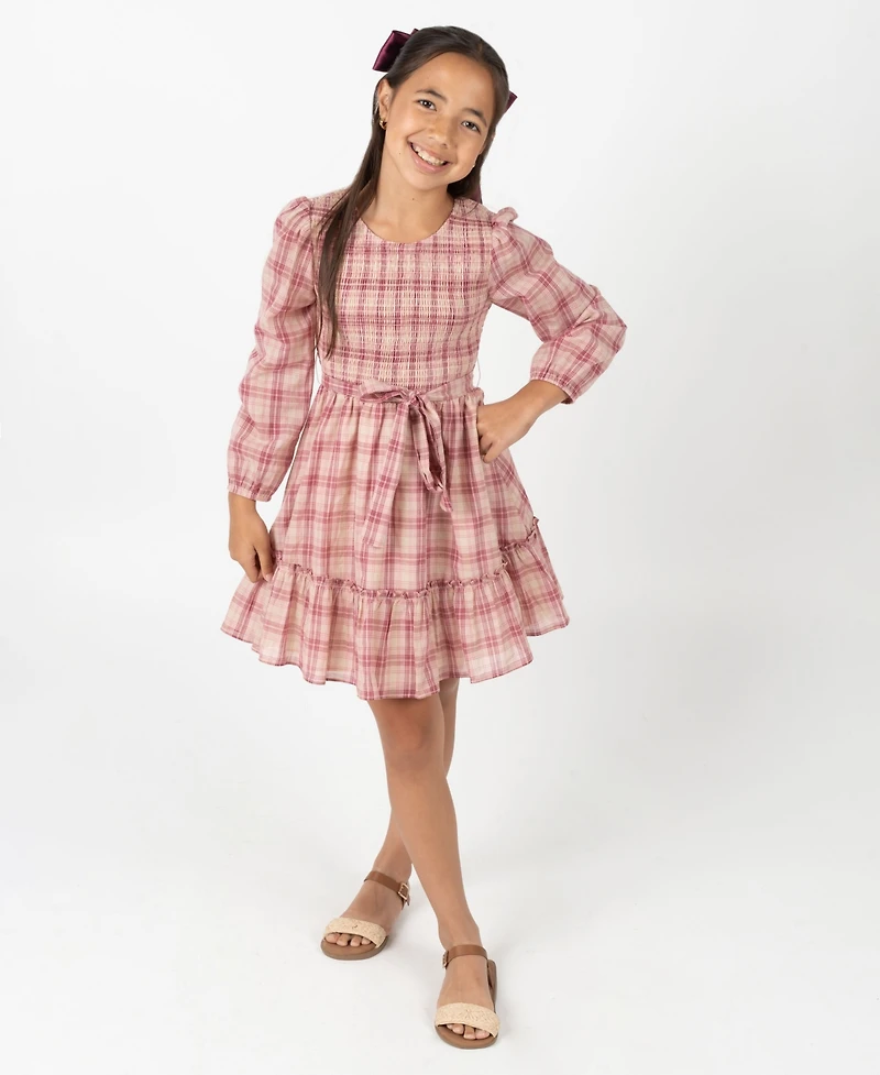 Rare Editions Big Girl Plaid Dress with Hair Accessory