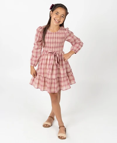 Rare Editions Big Girl Plaid Dress with Hair Accessory