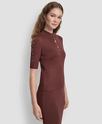 Dkny Women's Grommet Mock Neck Sweater
