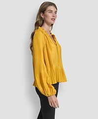 Dkny Women's Long Sleeve Pleat Top