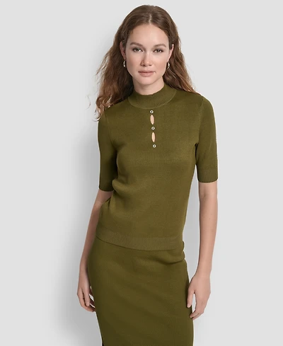 Dkny Women's Grommet Mock Neck Sweater