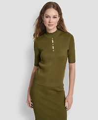 Dkny Women's Grommet Mock Neck Sweater