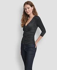 Dkny Women's 3/4-Sleeve V-Neck Top