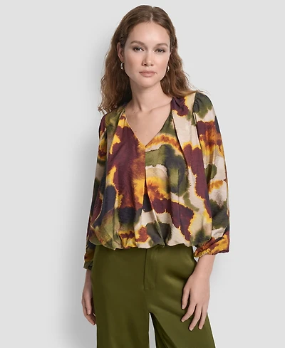 Dkny Women's Rumpled Voile Printed Long Sleeve Top