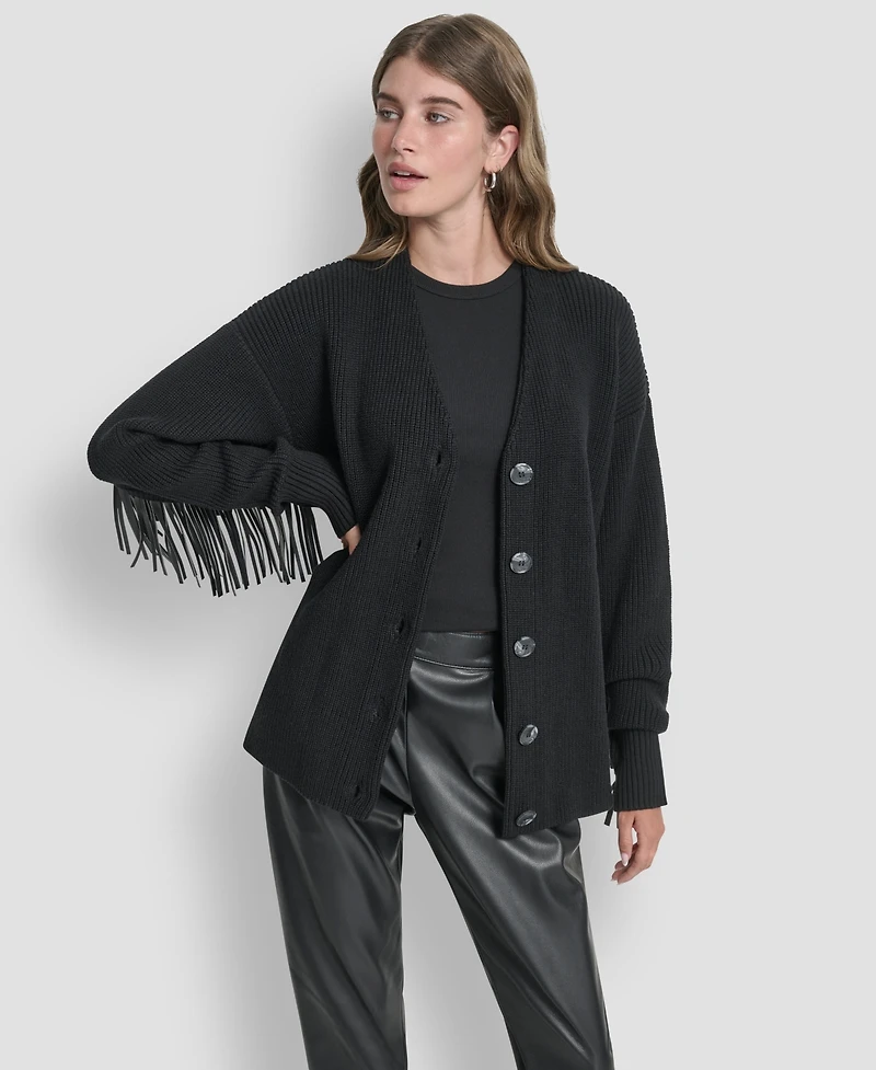Dkny Women's Fringe Long Sleeve Cardigan Sweater