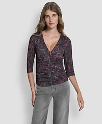 Dkny Women's 3/4-Sleeve Zip Front Top