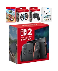Nintendo Switch 2 Console with Mario Kart World, Pro Controller, Joy Con Wheel and MightySkins Code Bundle